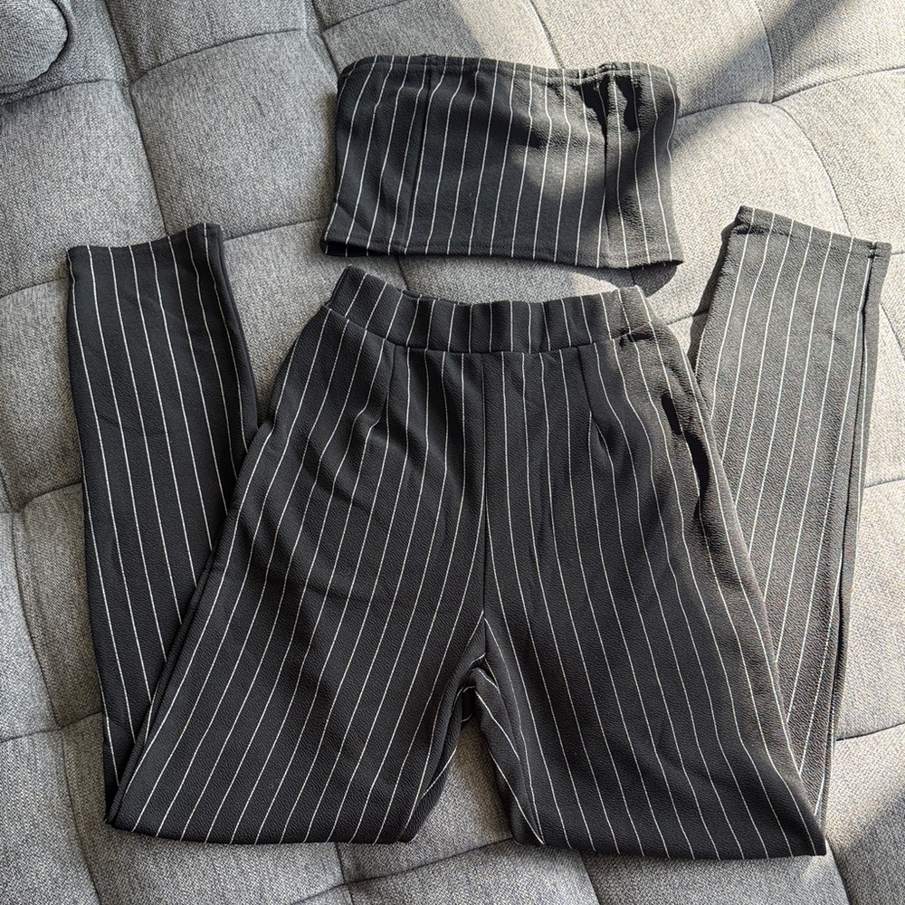 Boohoo Black and White Pinstripe Two-Piece Set